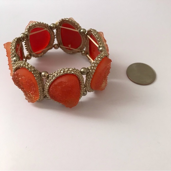 Orange Stone Elastic Bracelet Costume Jewelry - Picture 4 of 4